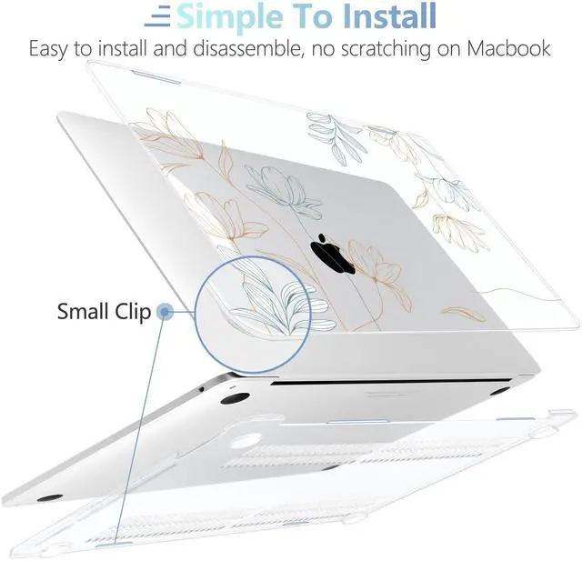Alt view image 4 of 5 - MEEgoodo for MacBook Pro Case 13 inch 2022 2021 2020 A2338 M2/M1 A2251 A2289 with Touch ID, Clear Laptop Hard Shell Cases with Keyboard Webcam Cover & Trackpad Film & Type C Adapter, Engraving Floral