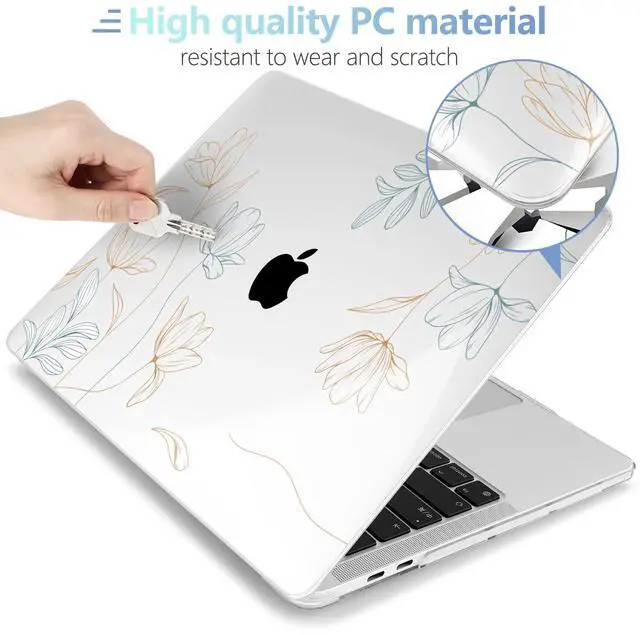 Alt view image 3 of 5 - MEEgoodo for MacBook Pro Case 13 inch 2022 2021 2020 A2338 M2/M1 A2251 A2289 with Touch ID, Clear Laptop Hard Shell Cases with Keyboard Webcam Cover & Trackpad Film & Type C Adapter, Engraving Floral