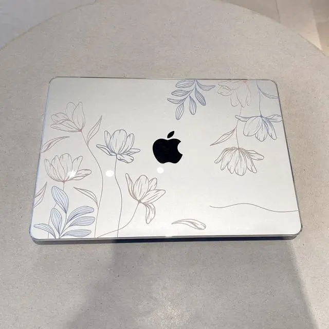 Alt view image 5 of 5 - MEEgoodo for MacBook Pro Case 13 inch 2022 2021 2020 A2338 M2/M1 A2251 A2289 with Touch ID, Clear Laptop Hard Shell Cases with Keyboard Webcam Cover & Trackpad Film & Type C Adapter, Engraving Floral