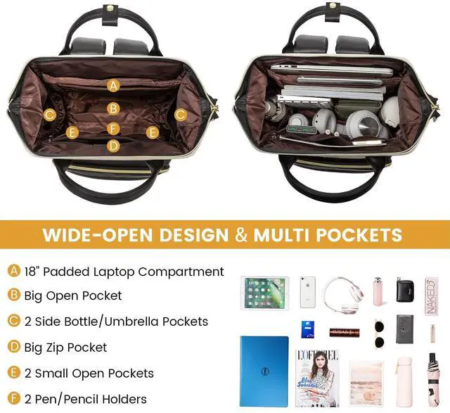 Alt view image 2 of 5 - LOVEVOOK Leather Backpack for Women,18 inch Leather Laptop Backpacks Women,Professional Work Backpacks Nurse College Teacher Bag,Womens Laptop Tote Bag Computer Travel Backpack,Beige White-Black-Brown
