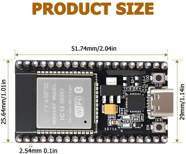 Alt view image 5 of 5 - 5PCS ESP32 Development Board, LUIRSAY ESP32 DevKit with 2.4GHz WiFi + Bluetooth Dual Core, CP2102 Chip, ESP32 USB-C Port, Support AP/STA/AP+STA, for Arduino IDE (38Pin)