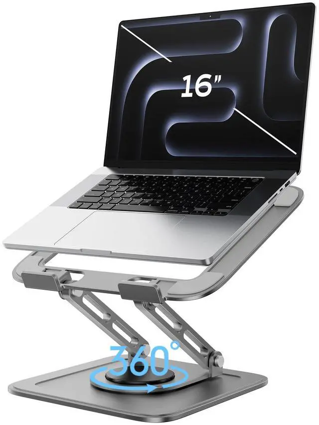 Main image of Adjustable Laptop Stand for Desk with 360 Base, Ergonomic Laptop Riser, Mount, Holder Notebook Computer Stand for MacBook Air Pro, HP, Dell, XPS, HP 16" Laptops - Gray