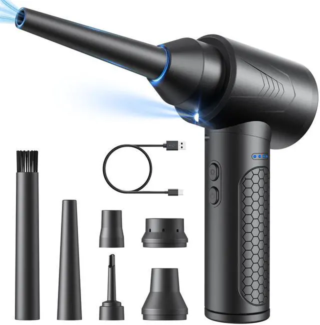 Main image of Compressed Air Duster-3 Gear Adjustable 120000RPM Electric Air Duster with LED Light, Rechargeable Cordless Air Blower for Computer, Keyboard, Outdoor, House and Car Replaces Compressed Air Cans Black