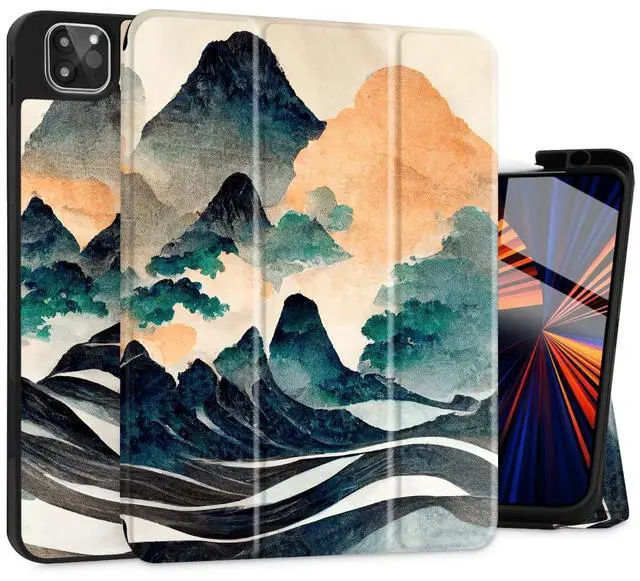 Main image of May Chen Case for iPad Pro 11-inch 2024 5th Generation M4 Chip, [Built Pencil Holder 2/USB-C] Soft TPU Back Cover with Trifold Stand Support Auto Wake/Sleep, Mountain S958