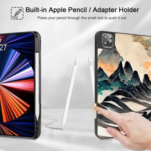Alt view image 3 of 5 - May Chen Case for iPad Pro 11-inch 2024 5th Generation M4 Chip, [Built Pencil Holder 2/USB-C] Soft TPU Back Cover with Trifold Stand Support Auto Wake/Sleep, Mountain S958