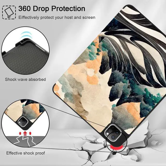 Alt view image 4 of 5 - May Chen Case for iPad Pro 11-inch 2024 5th Generation M4 Chip, [Built Pencil Holder 2/USB-C] Soft TPU Back Cover with Trifold Stand Support Auto Wake/Sleep, Mountain S958
