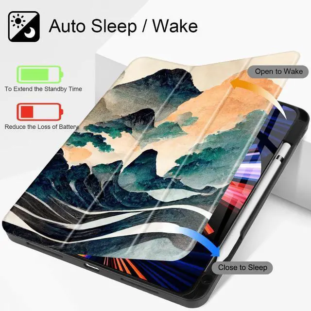 Alt view image 2 of 5 - May Chen Case for iPad Pro 11-inch 2024 5th Generation M4 Chip, [Built Pencil Holder 2/USB-C] Soft TPU Back Cover with Trifold Stand Support Auto Wake/Sleep, Mountain S958