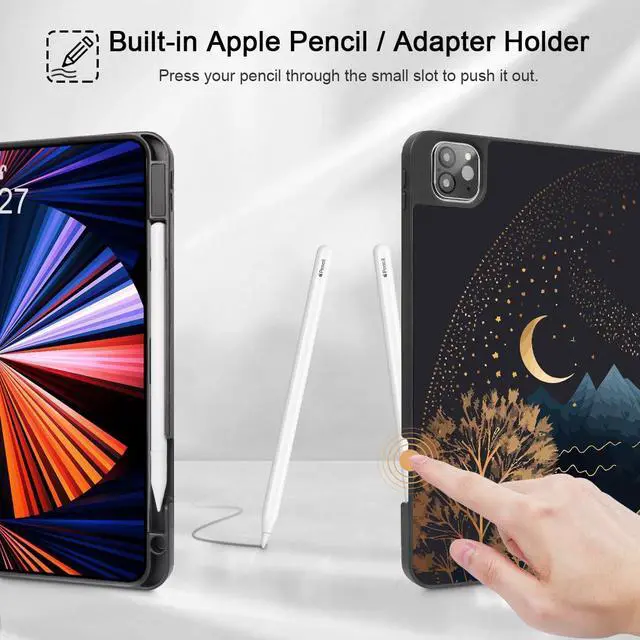 Alt view image 3 of 5 - May Chen Case for iPad Pro 11-inch 2024 5th Generation M4 Chip, [Built Pencil Holder 2/USB-C] Soft TPU Back Cover with Trifold Stand Support Auto Wake/Sleep, Traditional