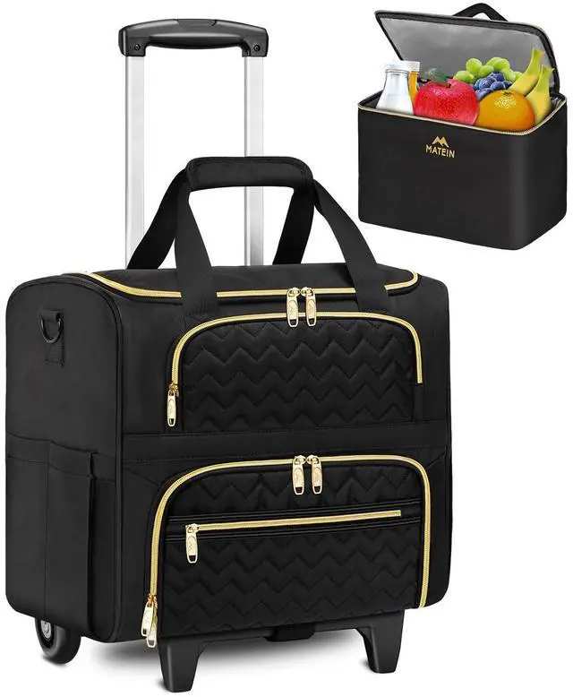 Main image of MATEIN Rolling Laptop Bag for Women, 15.6 Inch Rolling Briefcase with Wheels &Detachable Cart, Roller Computer Teacher Tote Bag with Insulated Lunch Box Gift for Nurse Work Business Office, Deep Black