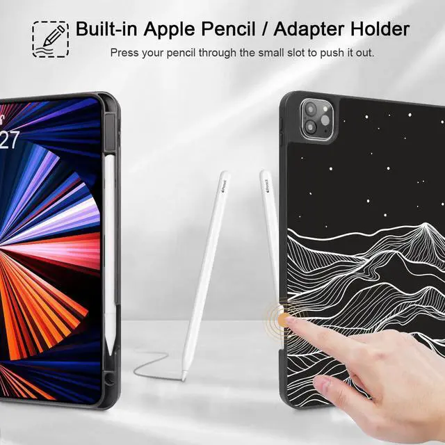 Alt view image 3 of 5 - May Chen Case for iPad Pro 11-inch 2024 5th Generation M4 Chip, [Built Pencil Holder 2/USB-C] Soft TPU Back Cover with Trifold Stand Support Auto Wake/Sleep, Mountain