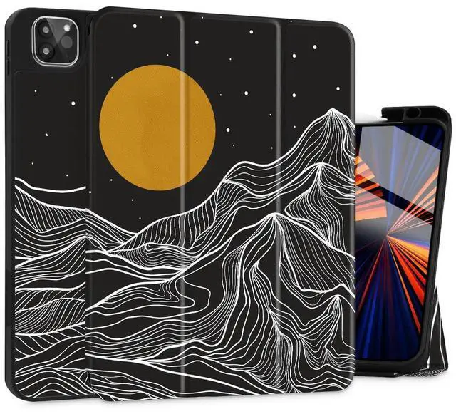 Main image of May Chen Case for iPad Pro 11-inch 2024 5th Generation M4 Chip, [Built Pencil Holder 2/USB-C] Soft TPU Back Cover with Trifold Stand Support Auto Wake/Sleep, Mountain