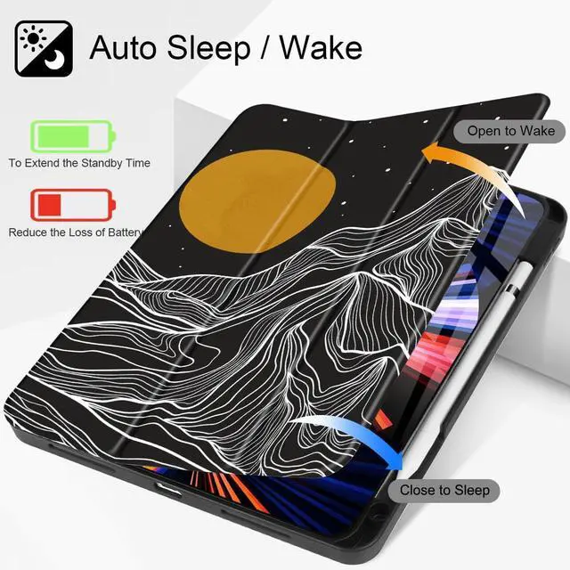 Alt view image 2 of 5 - May Chen Case for iPad Pro 11-inch 2024 5th Generation M4 Chip, [Built Pencil Holder 2/USB-C] Soft TPU Back Cover with Trifold Stand Support Auto Wake/Sleep, Mountain