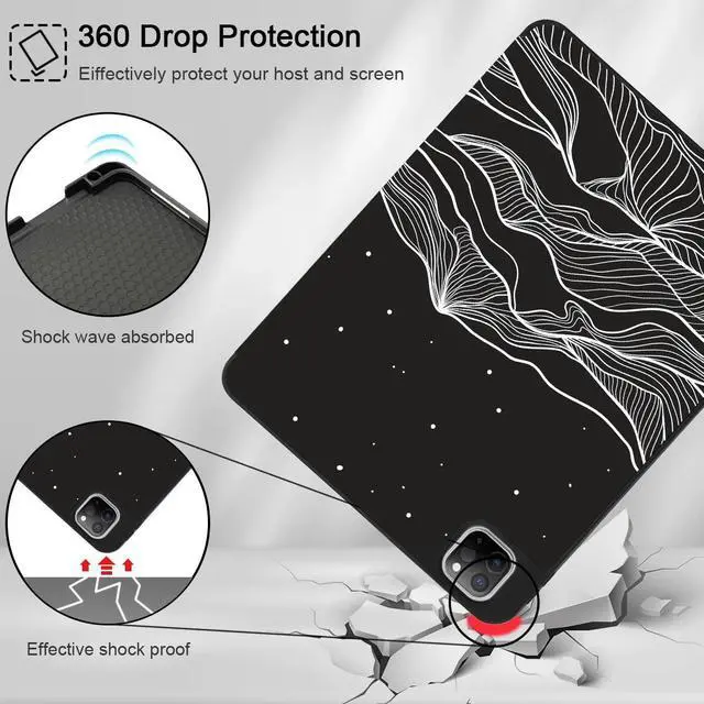Alt view image 4 of 5 - May Chen Case for iPad Pro 11-inch 2024 5th Generation M4 Chip, [Built Pencil Holder 2/USB-C] Soft TPU Back Cover with Trifold Stand Support Auto Wake/Sleep, Mountain