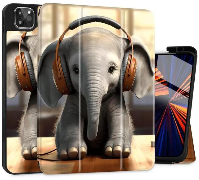 Main image of May Chen Case for iPad Pro 11-inch 2024 5th Generation M4 Chip, [Built Pencil Holder 2/USB-C] Soft TPU Back Cover with Trifold Stand Support Auto Wake/Sleep, Baby Elephant