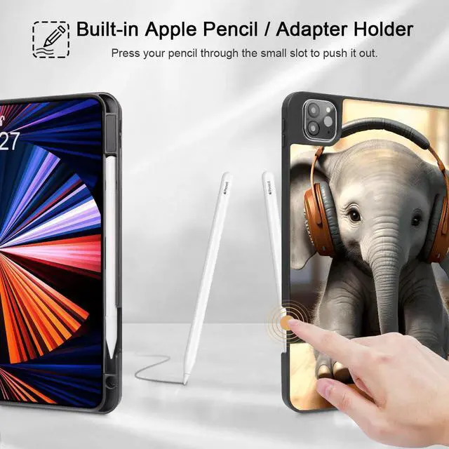 Alt view image 3 of 5 - May Chen Case for iPad Pro 11-inch 2024 5th Generation M4 Chip, [Built Pencil Holder 2/USB-C] Soft TPU Back Cover with Trifold Stand Support Auto Wake/Sleep, Baby Elephant