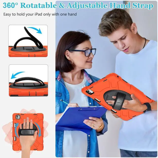 Alt view image 5 of 5 - Case for iPad Pro-13 Inch 7th Generation 2024: Military Grade Cover for iPad Pro-13 (M4) W/Screen Protector - Stand - Handle - Shoulder Strap - Pencil Holder- Orange