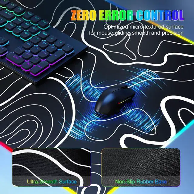 Alt view image 5 of 5 - Mouse Pad with Phone Holder, Wireless Charging Desk Mat, RGB Gaming Mousepad Home Office Large Desk Pad with Ultra-Smooth Surface, Non-Slip Base, Waterproof Keyboard Pad,Topographic Black