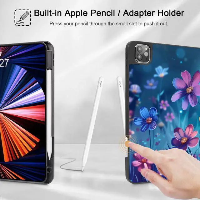 Alt view image 3 of 5 - May Chen Case for iPad Pro 11-inch 2024 5th Generation M4 Chip, [Built Pencil Holder 2/USB-C] Soft TPU Back Cover with Trifold Stand Support Auto Wake/Sleep, Flowers Growing