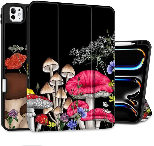 Main image of MEEgoodo Case for M4 iPad Pro 11 inch Case 2024, Tablet Cover with Trifold Stand & Pencil Holder & Auto Wake/Sleep & Soft TPU Back Cover, Forest of Mushrooms