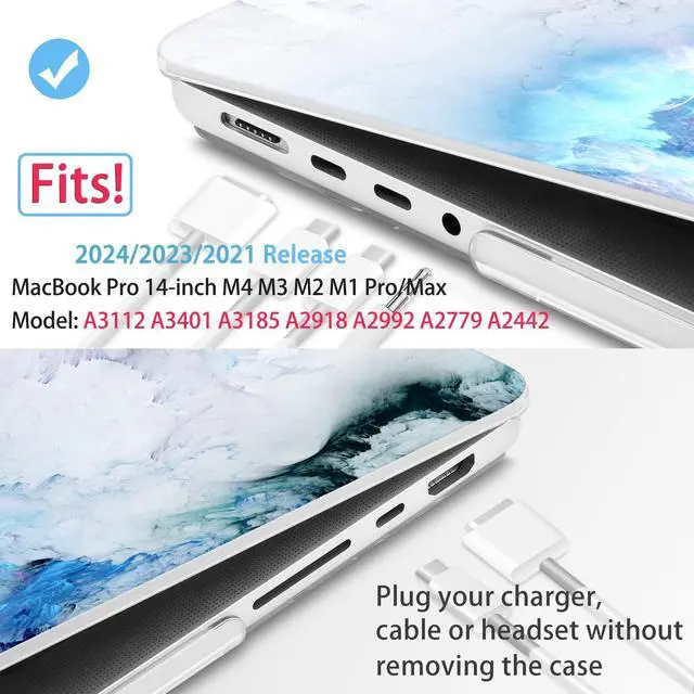 Alt view image 2 of 5 - Mektron Case for MacBook Pro 14 inch 2024 2023 2021 Model M4 A3112 A3401 A3185 M3 A2918 A2992 M2 A2779 M1 A2442 Pro/Max, Plastic Hard Shell Case Cover for MacBook Pro 14", Cloud & Lightning