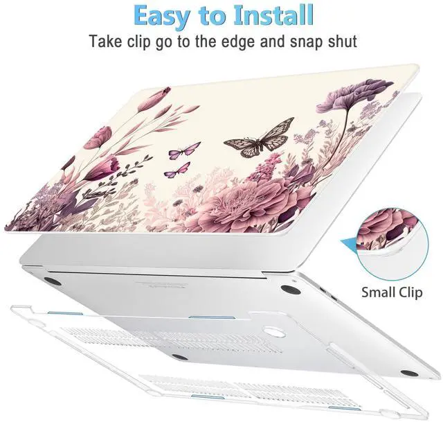 Alt view image 3 of 5 - Mektron for MacBook Pro 13-inch Case 2022 2021 2020 Release A2338 M2 M1 A2289 A2251, Printed Plastic Hard Shell Cover for New MacBook Pro 13.3-inch Touch Bar Fits Touch ID, Butterfly Flower C074