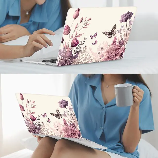 Alt view image 5 of 5 - Mektron for MacBook Pro 13-inch Case 2022 2021 2020 Release A2338 M2 M1 A2289 A2251, Printed Plastic Hard Shell Cover for New MacBook Pro 13.3-inch Touch Bar Fits Touch ID, Butterfly Flower C074