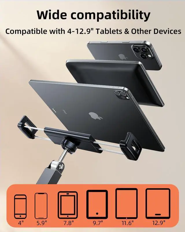 Alt view image 5 of 5 - nediea Adjustable Tablet Stand for Desk & Bed, 360 Degree Rotation Tablet Arm Holder with Clamp Mount, Phone & Tablets Desk Mount for Office, Compatible With iPad & 4.7-12.9in Android Tablets (Orange)