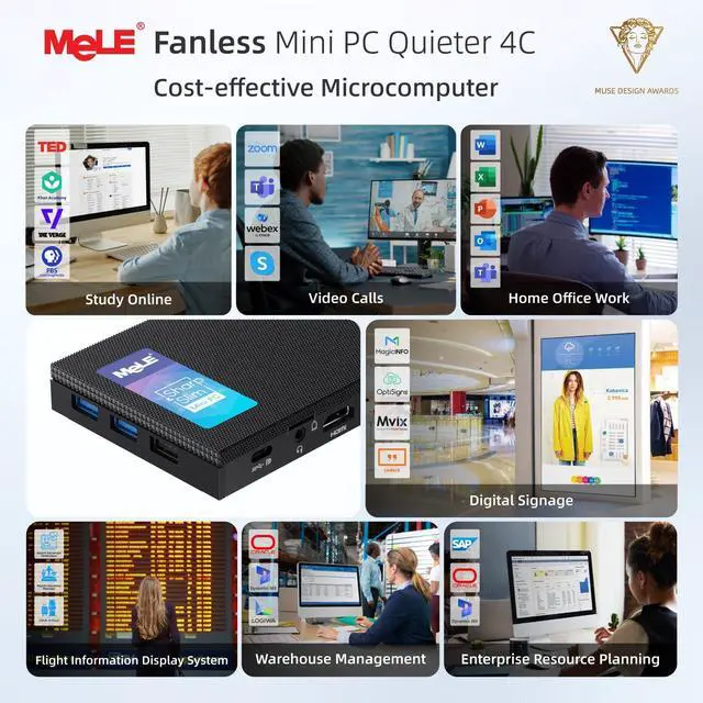 Alt view image 5 of 5 - MeLE Quieter4C Fanless Mini PC 12th Alder Lake N100 (up to 3.4GHz 4C/4T) 8GB LPDDR4x 256GB Storage Micro Desktop Computer, Support 4K Triple Display, Dual HDMI, All-in-One USB-C WiFi 5 BT5.1 Ethernet