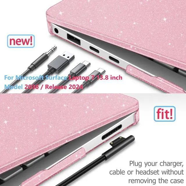 Alt view image 3 of 5 - Mektron Glitter Case for Microsoft Surface Laptop 13.8-inch Touchscreen 2024 (7th Edition) Lightweight Durable Scratch-Resistant Easy Install, with Keyboard Cover & Screen Protector, Sparkly Pink