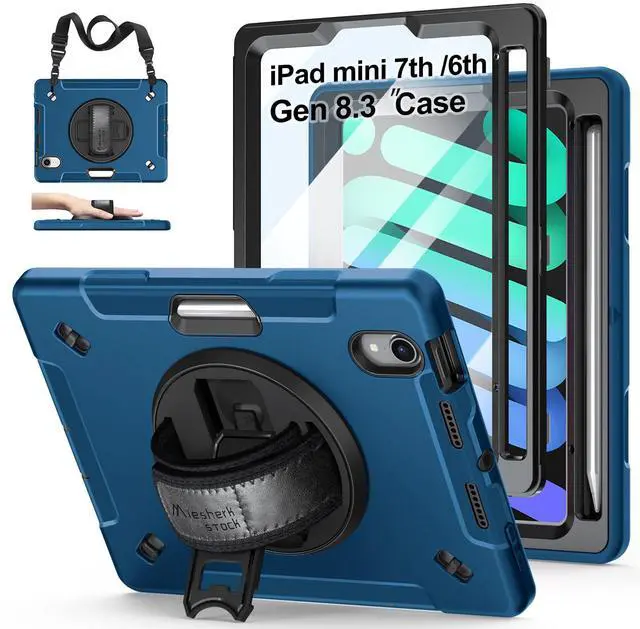 Main image of Case for iPad mini 7 (A17 Pro)/ Mini 6 8.3 INCH: TPU Cover for iPad mini 7th/6th Generation 8.3 Inch with Screen Protector- Stand + Handle + Shoulder Strap + Pencil Holder- Blue
