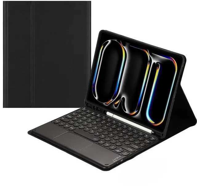 Main image of NUWONAYA Touchpad Keyboard Case for Galaxy Tab A9 Plus/A9+ 5G 11 Inch 2023 with S Pen Holder, Candy Color Round Keys Magnetic Detachable Wireless Trackpad KeyboardBlack