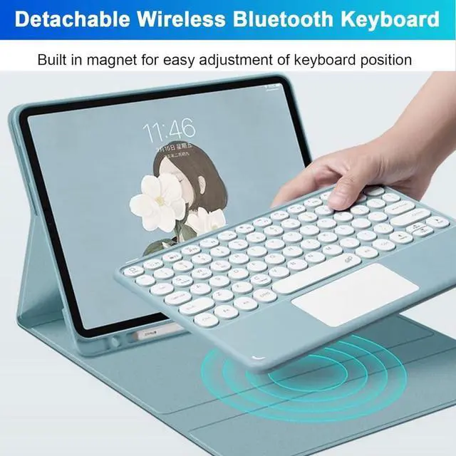 Alt view image 3 of 5 - NUWONAYA Touchpad Keyboard Case for Galaxy Tab A9 Plus/A9+ 5G 11 Inch 2023 with S Pen Holder, Candy Color Round Keys Magnetic Detachable Wireless Trackpad KeyboardBlack