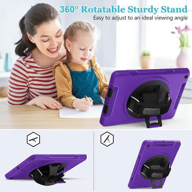 Alt view image 4 of 5 - Case for iPad 6th/5th Generation 9.7 INCH: TPU Cover for iPad 9.7 (2018/2017) & iPad Air 2 9.7" with Screen Protector- Stand- Handle- Shoulder Strap-Pencil Holder- Purple