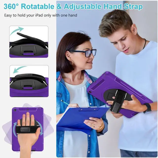 Alt view image 5 of 5 - Case for iPad 6th/5th Generation 9.7 INCH: TPU Cover for iPad 9.7 (2018/2017) & iPad Air 2 9.7" with Screen Protector- Stand- Handle- Shoulder Strap-Pencil Holder- Purple