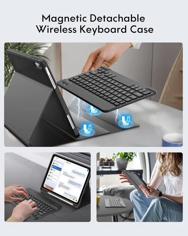 Alt view image 5 of 5 - OYOSUOGG for iPad 10th Generation Case with Keyboard (10.9" 2022) & iPad 11th (A16, 2025), Magnetic Detachable Slim Wireless Keyboard, Precise Cutouts Folio Cover Case with Pencil Holder, Space Black