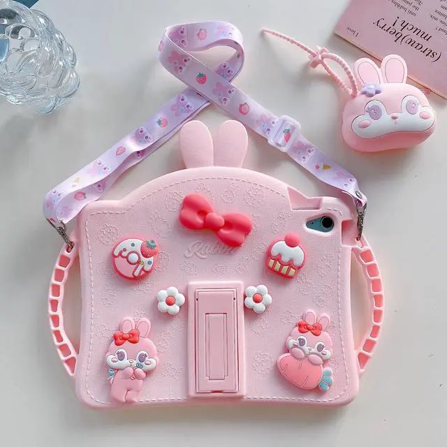 Alt view image 2 of 5 - Paorixln for iPad 6th/ 5th Generation Cases, iPad 9.7inch 2018/2017 Case for Kids Girls with Kickstand Strap Wallet, Soft Protective Tablet Cover for iPad Air 2nd Generation, iPad Pro 2016 (Pink)