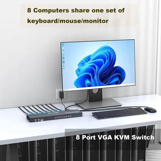 Alt view image 4 of 5 - MT-VIKI 8 Port KVM VGA Switch, Rack Mount KVM Switch 8x1, Included 8 VGA KVM Cable+ Wire-Desktop Controller+ Rack Ears