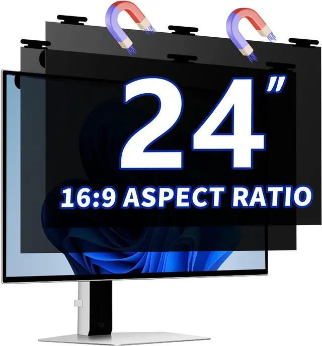 Main image of [2 Pack] Magnetic Computer Privacy Screen Filter 24 Inch for 16:9 Widescreen Monitor Desktop PC, 24in Hanging Removable Anti Glare Blue Light Protector, Double Sided Reversible Eye Care Film