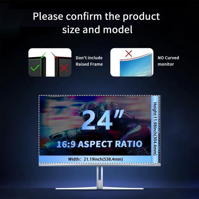 Alt view image 2 of 5 - [2 Pack] Magnetic Computer Privacy Screen Filter 24 Inch for 16:9 Widescreen Monitor Desktop PC, 24in Hanging Removable Anti Glare Blue Light Protector, Double Sided Reversible Eye Care Film