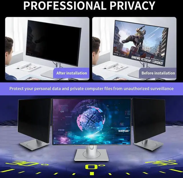 Alt view image 3 of 5 - [2 Pack] Magnetic Computer Privacy Screen Filter 24 Inch for 16:9 Widescreen Monitor Desktop PC, 24in Hanging Removable Anti Glare Blue Light Protector, Double Sided Reversible Eye Care Film
