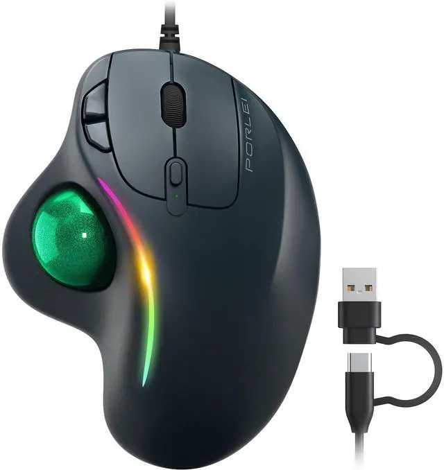 Main image of Wired Trackball Mouse, Ergonomic Comfort Design Reduces Muscle Strain, Easy Thumb Control, Precision Tracking with 5 DPI Options, Dual USB-C/USB-A Interface Compatible for PC, Laptop, Mac, Windows