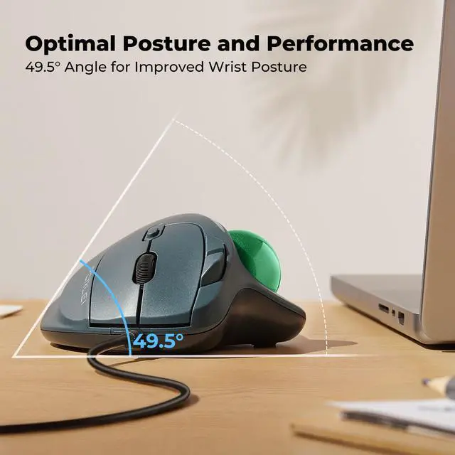 Alt view image 3 of 5 - Wired Trackball Mouse, Ergonomic Comfort Design Reduces Muscle Strain, Easy Thumb Control, Precision Tracking with 5 DPI Options, Dual USB-C/USB-A Interface Compatible for PC, Laptop, Mac, Windows