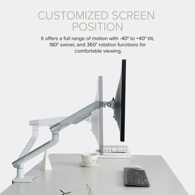 Alt view image 3 of 5 - POUT E12 Dual Monitor Arm Mount Stand  Adjustable Full Motion Desk Mount for 17-32 Screens, Supports 4-22lbs per Arm, VESA 75x75mm & 100x100mm (White/Silver)