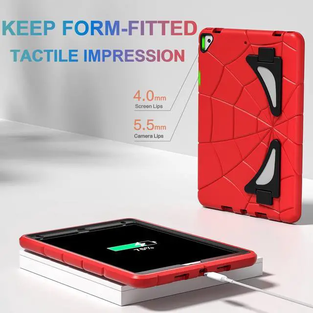 Alt view image 5 of 5 - Nitupai Case for iPad 9th / 8th / 7th Generation for Kids iPad 10.2 Case Heavy Duty Shockproof Rugged Protective iPad 9th 8th 7th Gen 10.2 Inch with Stand Screen Protector, Red+Black