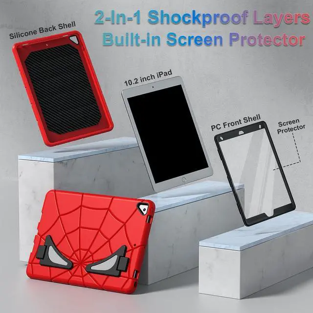 Alt view image 4 of 5 - Nitupai Case for iPad 9th / 8th / 7th Generation for Kids iPad 10.2 Case Heavy Duty Shockproof Rugged Protective iPad 9th 8th 7th Gen 10.2 Inch with Stand Screen Protector, Red+Black