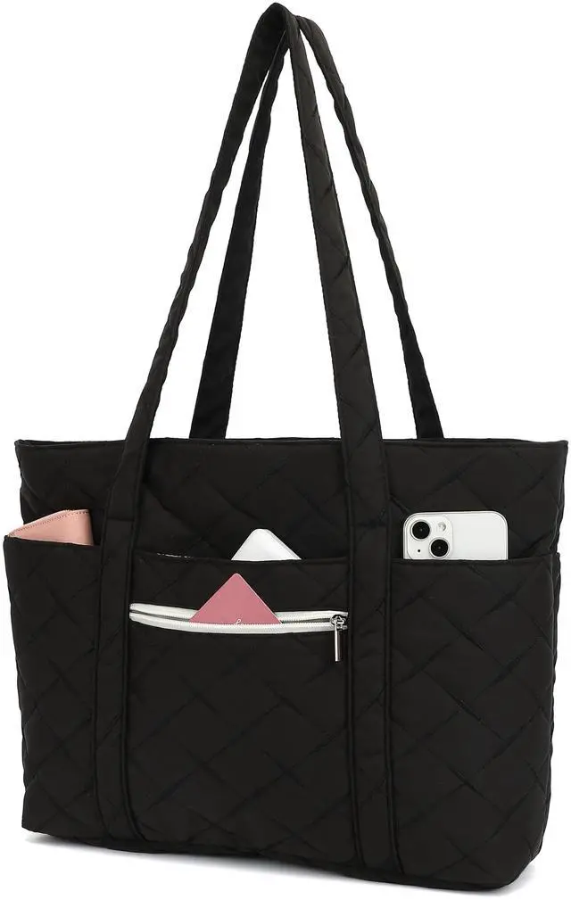 Alt view image 4 of 5 - ODTEX LaptopTote Bag For Women,15.6 inch 16 inch Laptop Shoulder Bag Large Capacity Handbag for Work, Travel, Shopping (Black Embroidery)