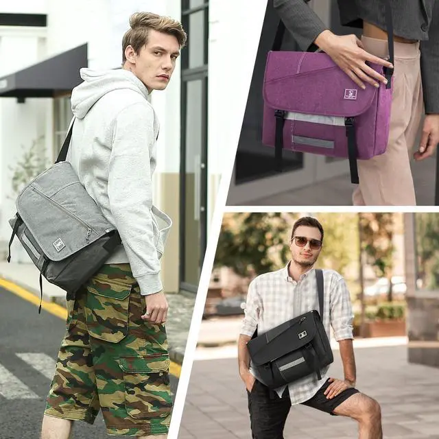 Alt view image 2 of 5 - OIWAS Messenger Bag for Men/Women Travel Satchel Bag Canvas Crossbody Bag Small 14 Inch Laptop Shoulder Bags Work Computer Briefcase Grey