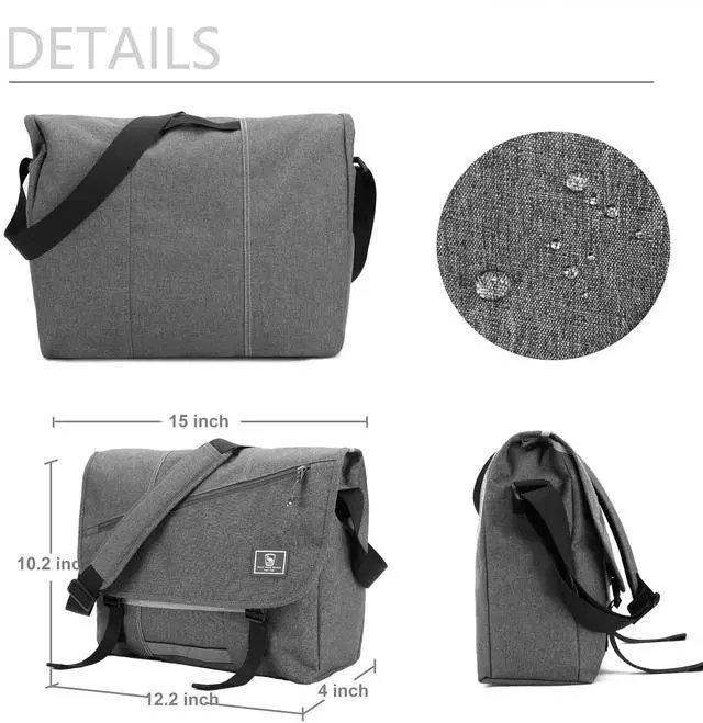 Alt view image 3 of 5 - OIWAS Messenger Bag for Men/Women Travel Satchel Bag Canvas Crossbody Bag Small 14 Inch Laptop Shoulder Bags Work Computer Briefcase Grey