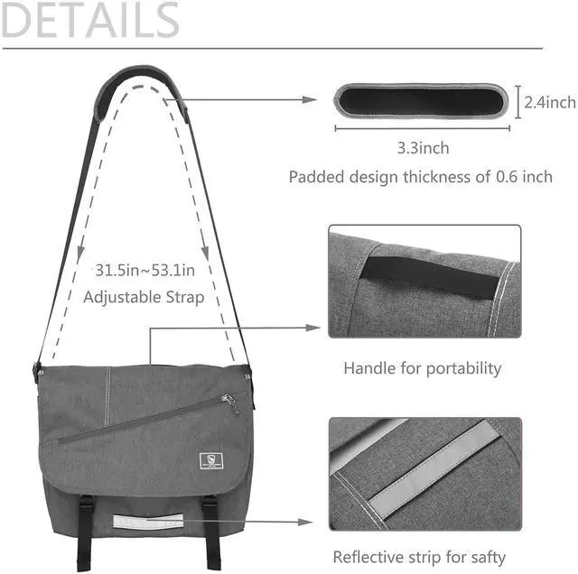 Alt view image 4 of 5 - OIWAS Messenger Bag for Men/Women Travel Satchel Bag Canvas Crossbody Bag Small 14 Inch Laptop Shoulder Bags Work Computer Briefcase Grey