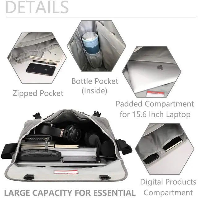 Alt view image 5 of 5 - OIWAS Messenger Bag for Men/Women Travel Satchel Bag Canvas Crossbody Bag Small 14 Inch Laptop Shoulder Bags Work Computer Briefcase Grey